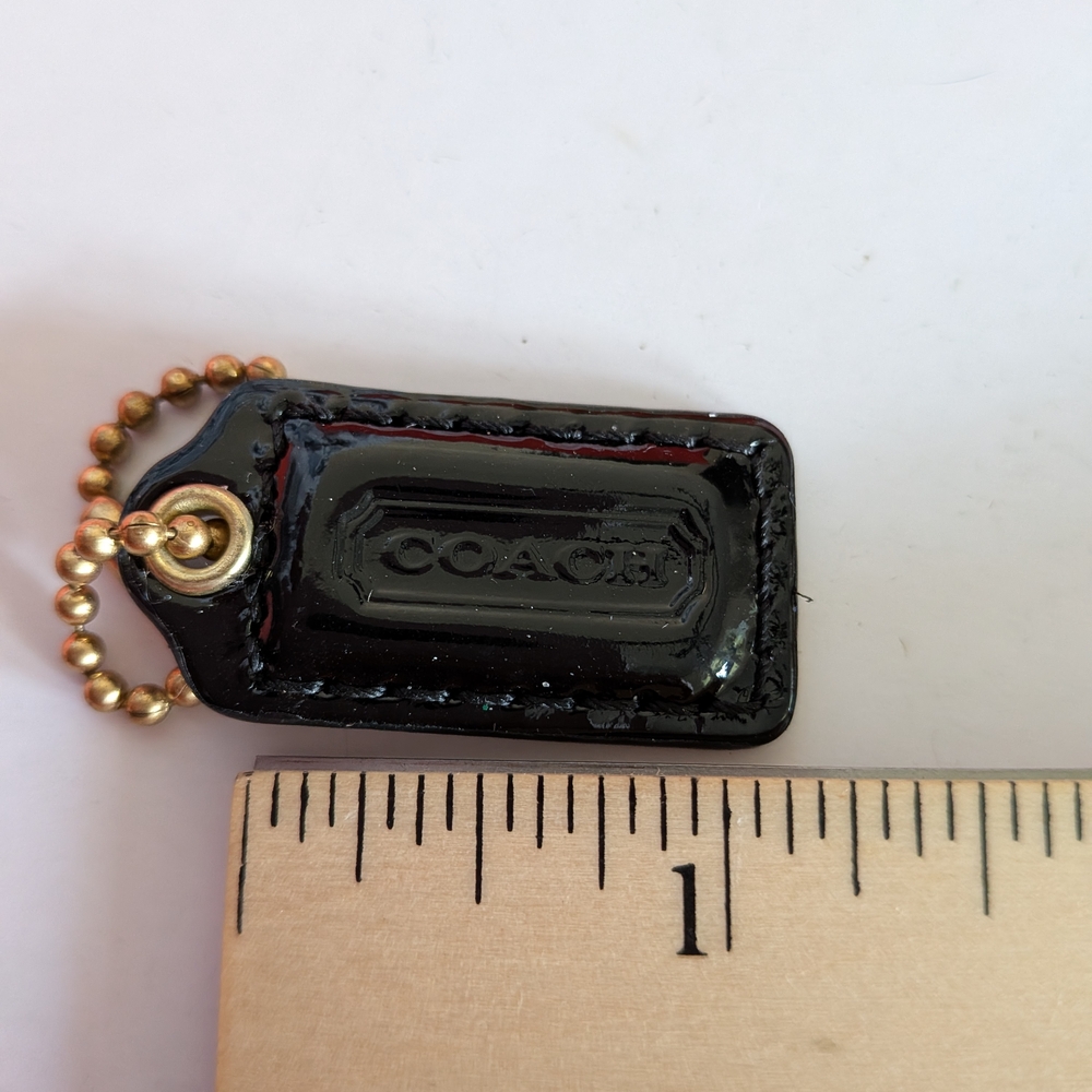 COACH Black Patent Leather‎ Keychain Tag with Gold Ball Chain